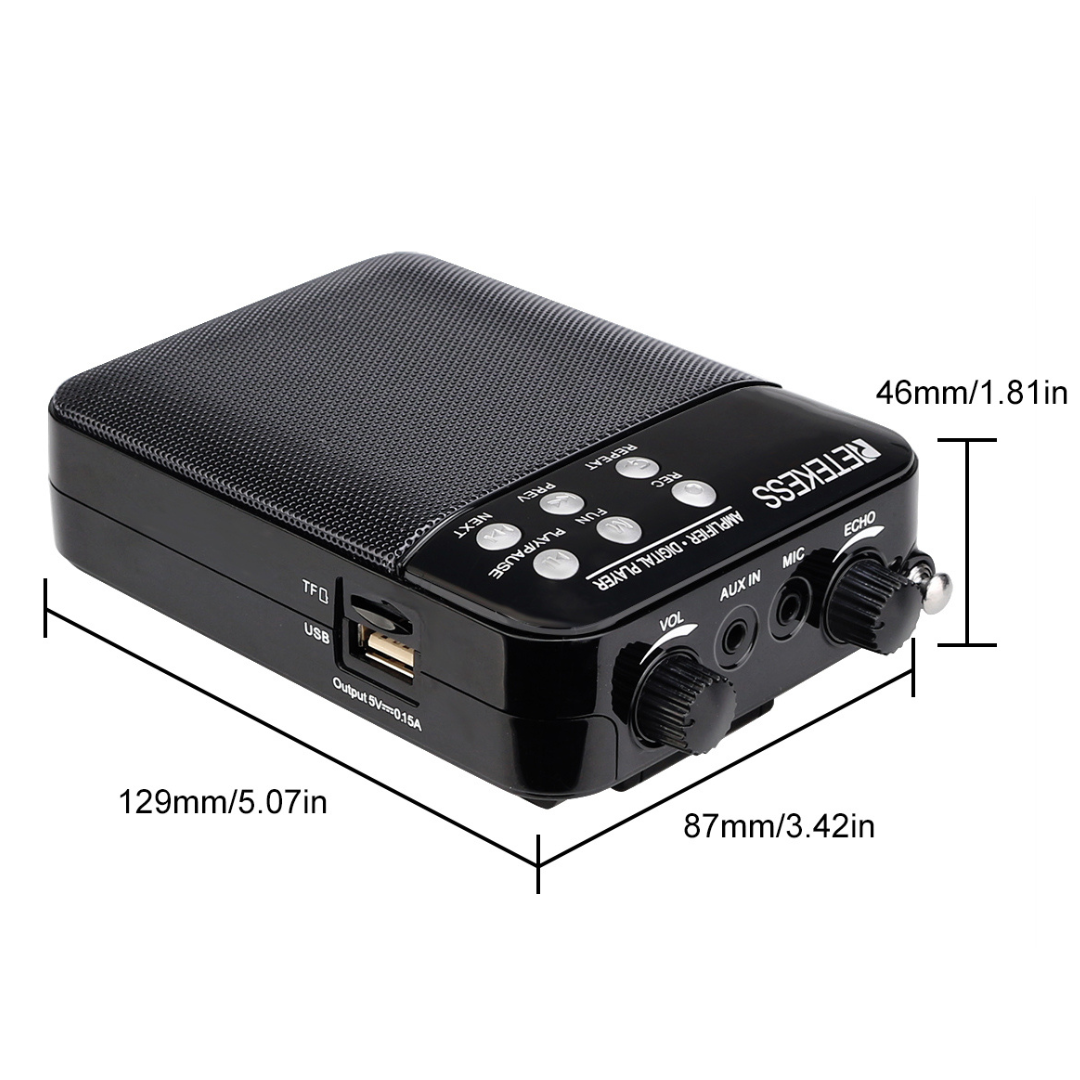 Megáfono Portátil 3W Grabación Radio FM MP3 Amplificador Voz Micrófono Profesores Guía Turística