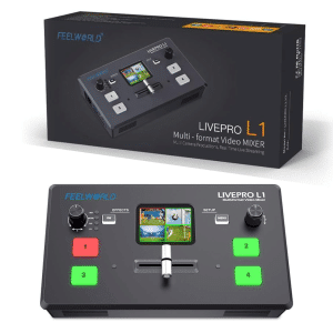 Mezclador de Video FEELWORLD LIVEPRO L1 V1 Conmutador de Transmisión en Vivo con 4 Entradas HDMI y Pantalla LCD